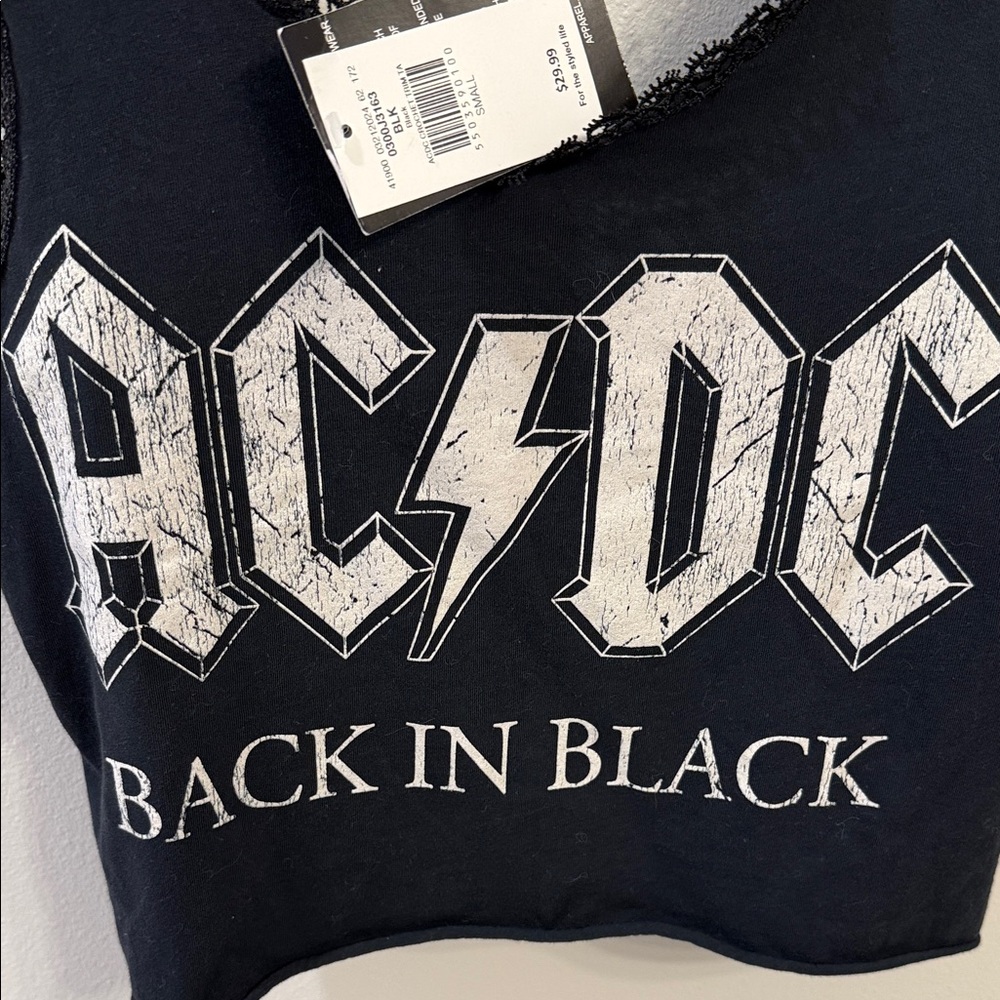 AC/DC Black Lace-Trim Logo Crop Top - Picture 2 of 5